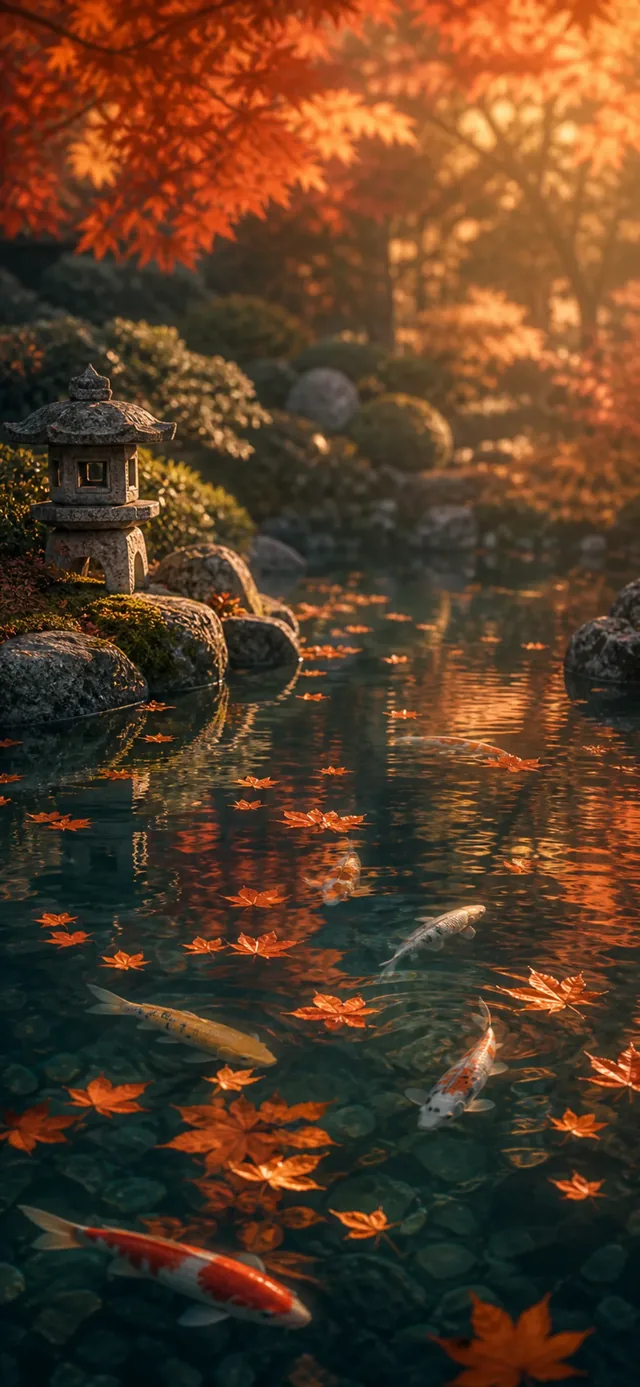 Koi Autumn Pond — depth-effect wallpaper