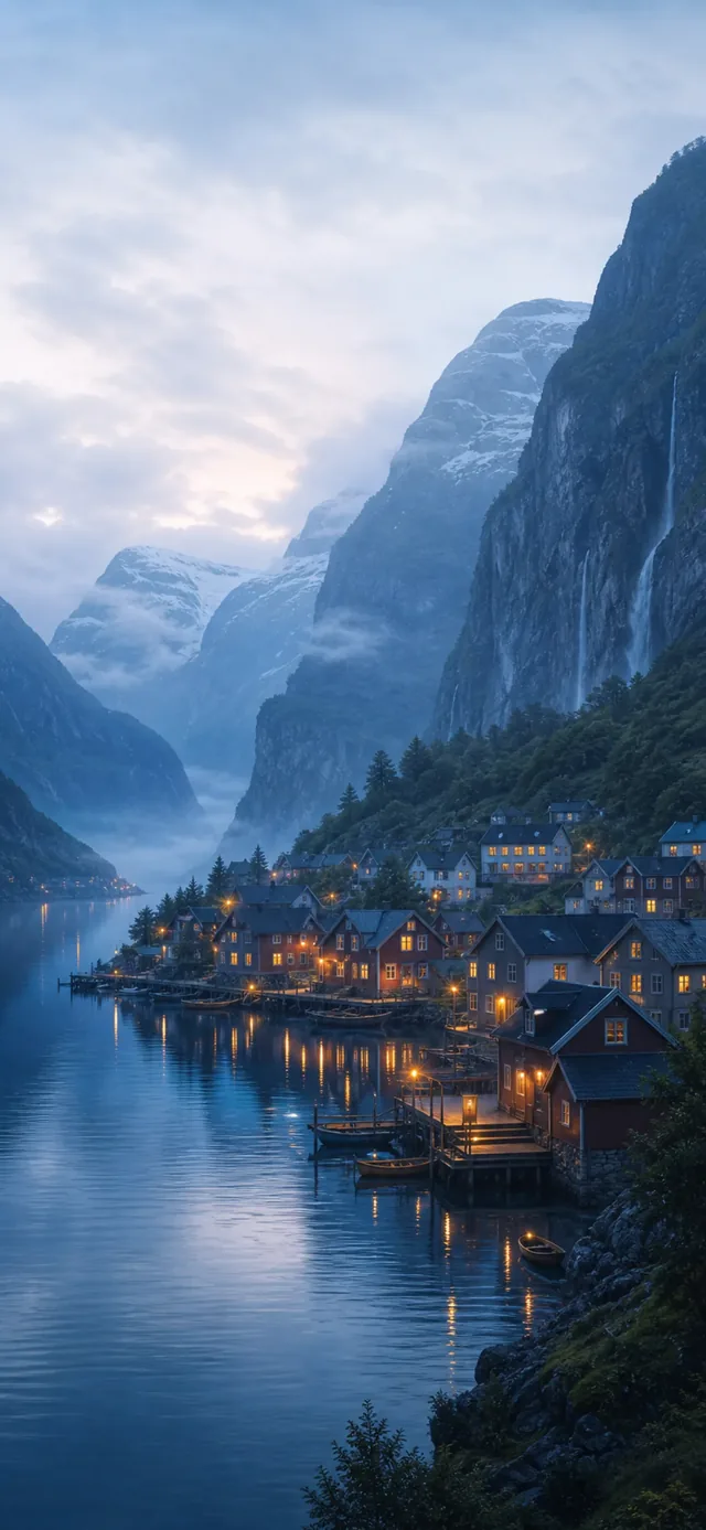 Fjord Village — depth-effect wallpaper